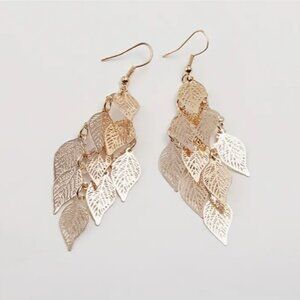 Golden Tone Dangling Leaf Earrings, Very Lightweight, Fun, A Must Have!